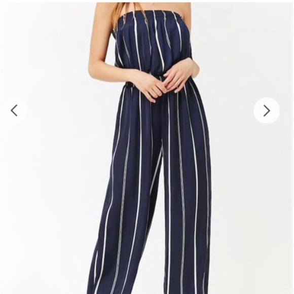 2/$15 Forever 21 Blue Striped Jumpsuit - Picture 1 of 6
